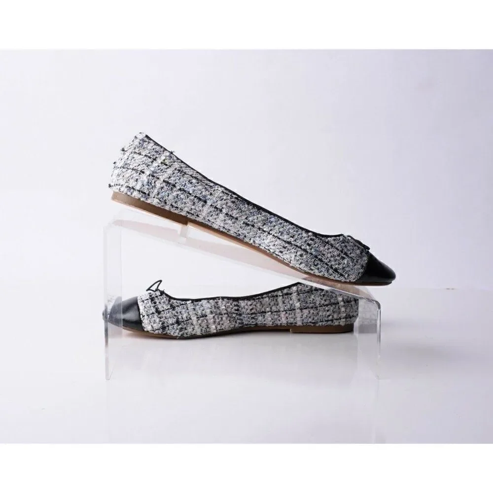 Zara Kids Girls Tweed Cap Toe Ballet Flats Sz 7.5 Eu 38 Bow Detail 2517/003 NWT